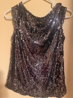 Free People Black Sequin Draped Neck Camisole